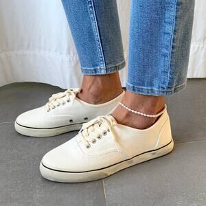 Re/Done 70's Washed Off-White Canvas Low Top Skate Sneaker